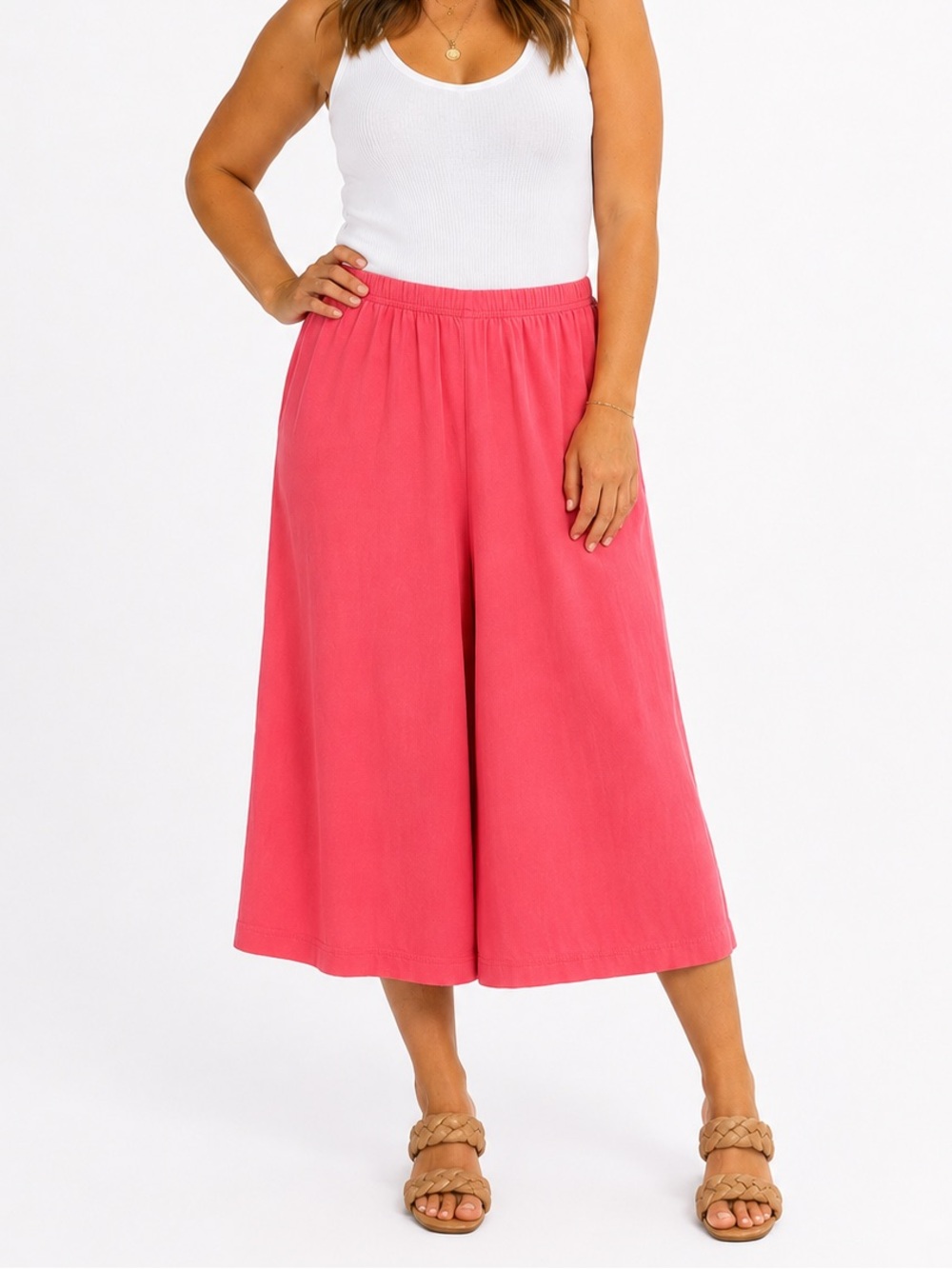 JMS Just My Size 1X Pink Coral Cotton Gaucho Pants Wide Leg Pull On